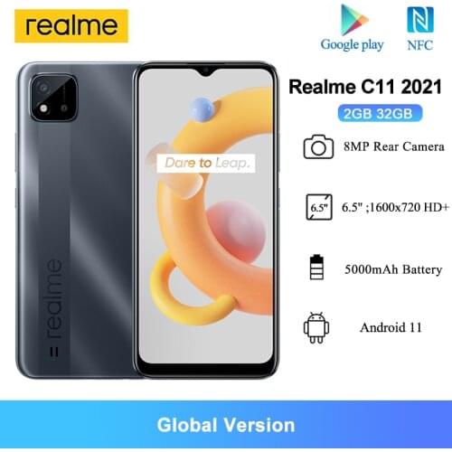Global Version Realme C11 2021 Smartphone 6.5" HD+ 8 MP Rear Camera 5000mAh Battery Mobile Phone 2GB RAM 32GB ROM NFC