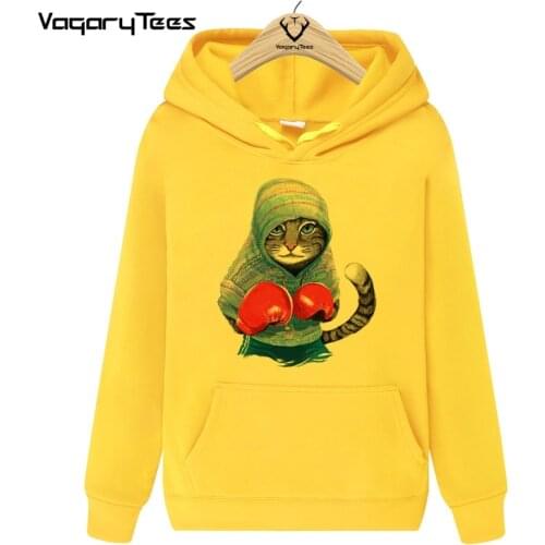 Super Cool Boxer Cat Attack Design Hoodies Sweatshirt Cartoon Clothes Male Hip Hop Streetwear Hoodie Top Unisex