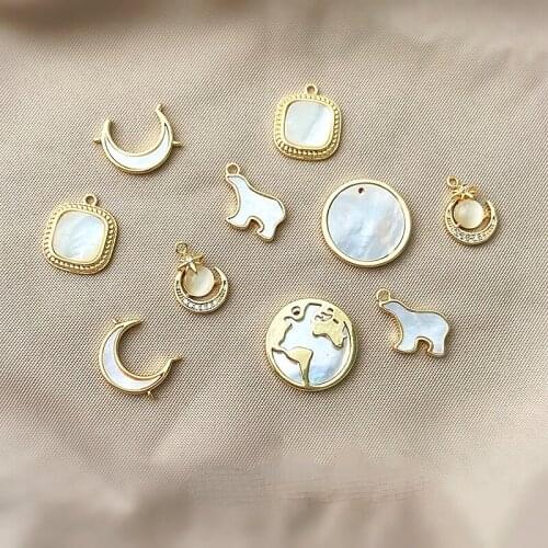 Light luxury shell inlaid gold-plated jewelry material polar bear map moon pendant diy earrings necklace