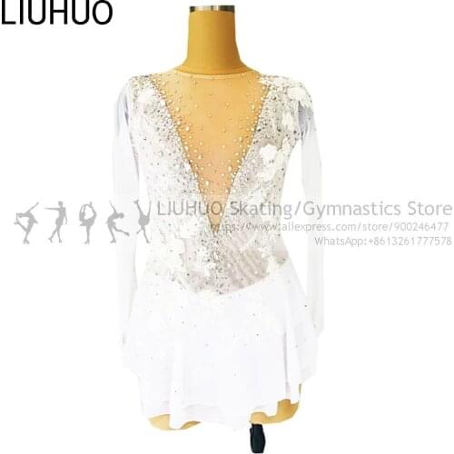 Dance Costumes Figure Skating Dress white lace Children girls performance wear Christmas costume Dance Ice Skating leotards