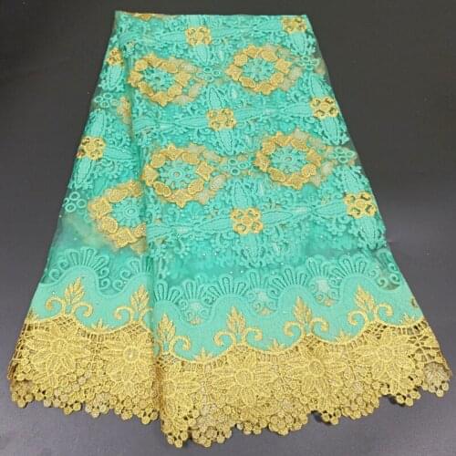 Party Q 2021 High Quality African Nigerian Tulle Lace Fabric Milk Silk Wedding Party Dress French Embroidered Golden 2.5Yards