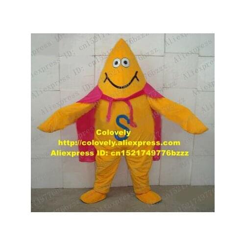 Yellow Starfish Sea Star Stelleroid Asteroidia Mascot Costume With Pink Cloak Happy Face Mascotte Adult Size No.182 Free Ship
