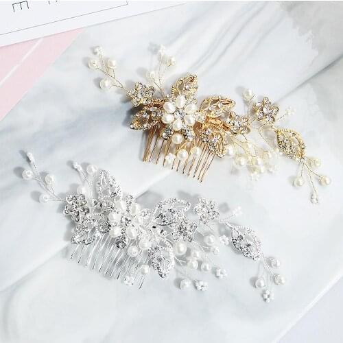 Pearl Flower Bridal Hair Comb Hair Accessories Rhinestone Leaf Wedding Hair Jewelry Bride Tiara Comb Headband Flower Pearl