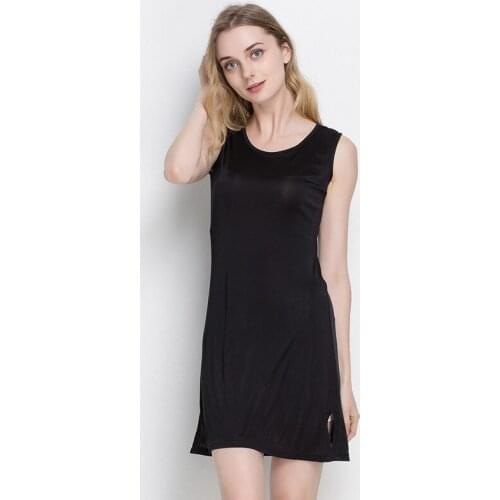 Womens 30% Real Silk 70% Viscose side slit sleeveless Full Slip Chemise Nightdress Sleepwear plus size M-3XL 3045