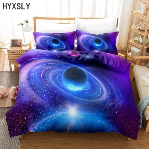 Starry Sky Outer Space Bedding Comforter Cover Set Queen Galaxy Planet Printed Duvet Cover Teens Kids Boy Soft Microfiber Decor