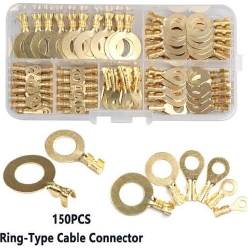 150pcs/set Round Terminal Block DJ431 O-type Lugs Terminals Cold-Pressed Connector Copper Tab Wiring Nose Combination Set