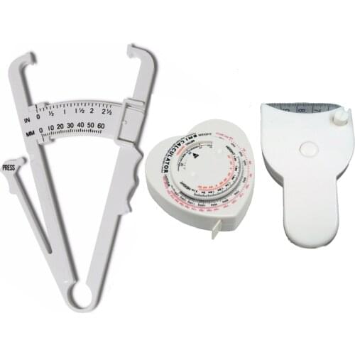 White color Skinfold Body Fat Monitor With Measurement Chart Caliper Fat Tester Skinfold Measurement Tape Health Care Tool
