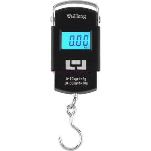 50pcs 50kg 5g LCD Screen Digital Hanging Scale with Backlight and Hook Electronic Weighing Luggage Scale Travel Balance Scales