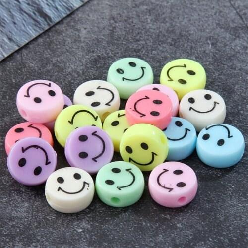 50pcs/lot 15mm Colorful Smiley Acrylic Beads Smile Loose Beads For Jewelry Making Acrylic Spaced Beads Smile Face Beads DIY