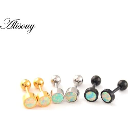 Alisouy 1pc Tiny Cute Opal Stone stud earrings Ear plug Cartilage Lobe Piercing Tragus septum piercing body jewelry for women