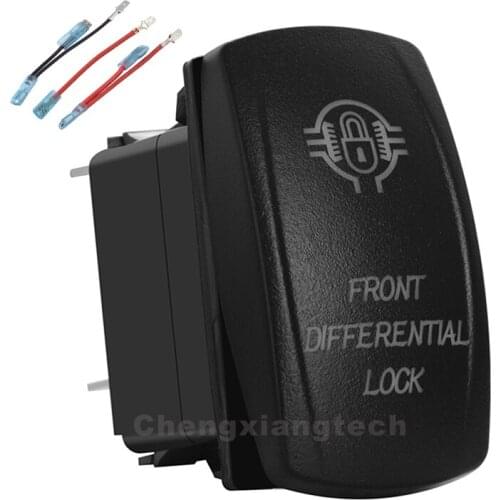 Front Differential Lock White Led Rocker Switch 3 Pin On-Off SPST 12V/20A 24V/10A + Jumper Wires Set for Car Boat Waterproof