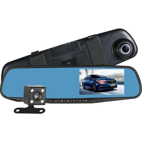 LCD Screen 4.3'' Dual Lens Car DVR Camera dual mirror Dash Rear View Mirror Camera FHD 1080P Vehicle Camcorder Video Recorder