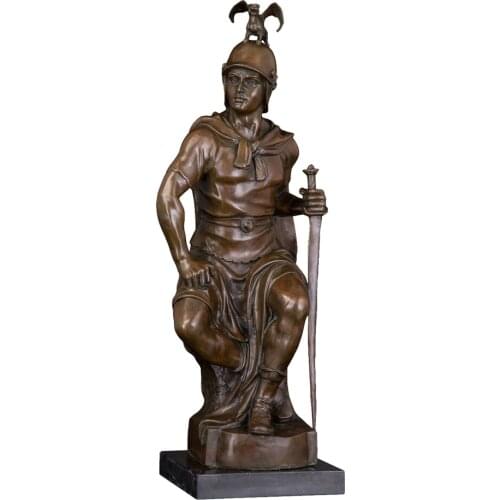 Bronze Medieval Imperial Warrior Statue Antique Soldier Sculpture Art Office Decoration Business Gift Large