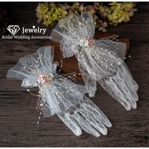CC Bridal Gloves Wedding Accessories for Women Engagement Jewelry Translucent Gauze Finger Gants Stretchy Wedding Prom Gift QS85