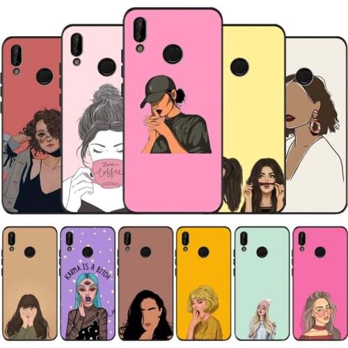 Girls cartoon art black soft Phone Case for huawei P40 P30 P20 P10 Pro lite P9 Lite nova 4E 6SE Psmart 2019 Y6 9 Prime