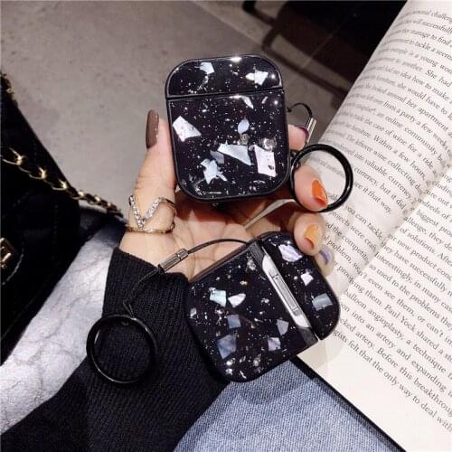 Case for AirPods Protective Cover Bluetooth Earphone Case for Airpods 2 Accessories with Ring Strap Shell Pattern Stereoscopic