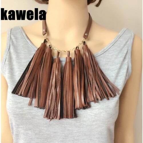 Brown Leather Collar Fashion Tassel Pendant Necklace