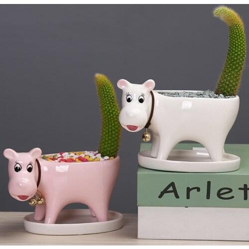 Creative Ceramic Cute Puppy Succulent Plant Pot Mini Flower Pot Decorative Desktop Cactus Flowerpot Home Fairy Garden Decoration