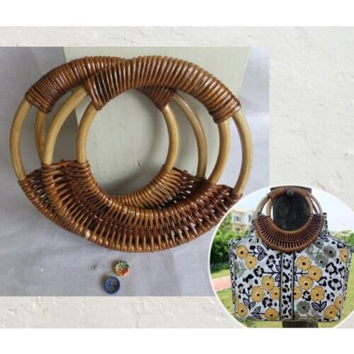 Round Rattan Bag Strap Handle Diy Bag Hanger Bamboo Purse Frame Cane Bag Handle Wooden Bag Clasp Handle Vintage Obag Parts