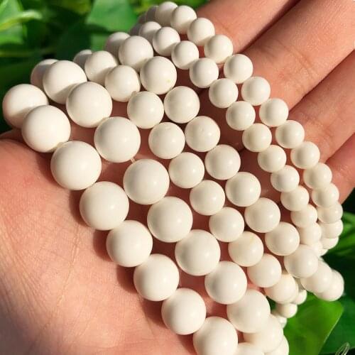 6 8 10 12mm Natural Stone Smooth White Tridacna Stone Beads Round Loose Perles Beads For Jewelry Making DIY Earrings Bracelets