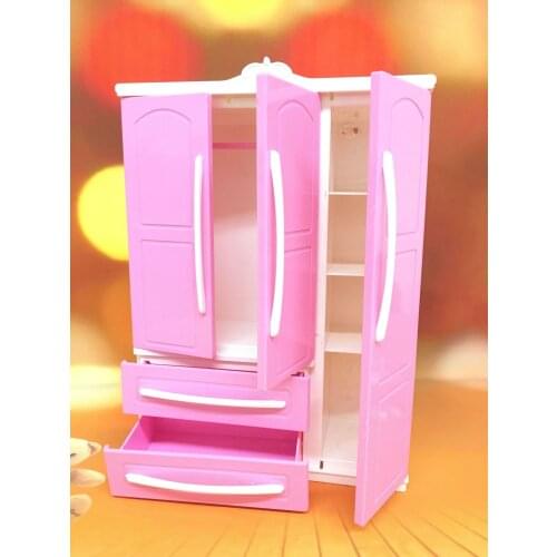 Furniture for Barbie Doll Three-door Pink Modern Wardrobe for Armario Accessories with Dressing Mirror Girls Toys Christmas Gift