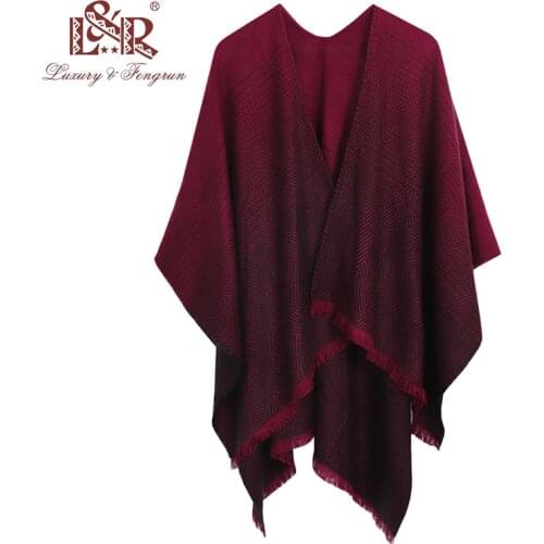 Fashion Stole Cashmere Knitted Poncho Wraps Pashmina Women Winter Scarf Striped Tassel Sweater Warm Shawl Scarves for Ladies
