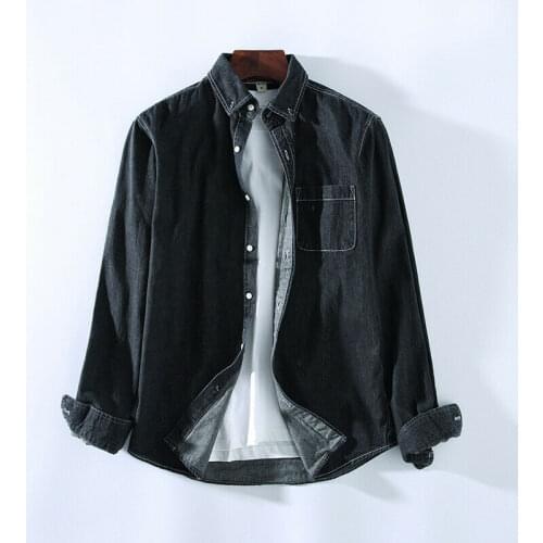 Mens Cotton Denim Shirt Long Sleeve Slim Classic Solid Color Fashion Sunshine Retro Trend 2020 Hot New Comfortable