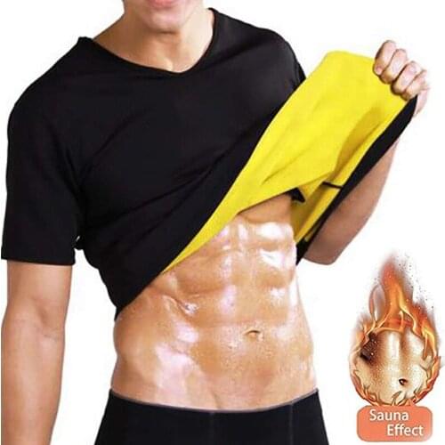 Mens Neoprene Shapewear Workout Wear Sportswear Sauna Sweat Tops Corset Short Sleeve T-Shirt Large Size