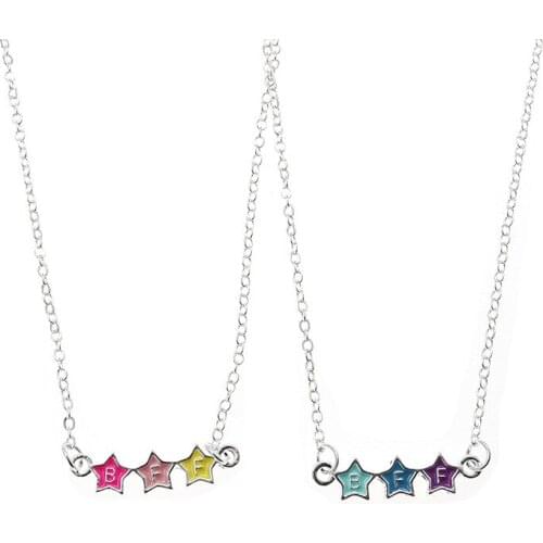 Set of 2 Best Friend Sister Heart Necklace BFF Colorful Star Jewelry Gift for Friends Sister Gift Girls Gift