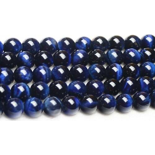 Natural Blue Tiger Eye Agates Stone Beads Round Loose 15" Strand Size 4 6 8 10 12 MM Beads for Jewelry Making DIY Bracelets