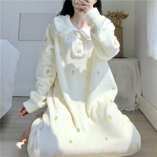 Nightgown Women Winter Loose Leisure Warm Long Nightdress Sleepwear Sexy Nightwear ночнушка Warm Cotton Casual Kimono Robe