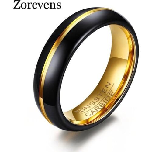 Modyle 2020 New Cool Black and Gold-Color Tungsten Ring for Men Jewelry 6MM Black Tungsten Carbide Ring