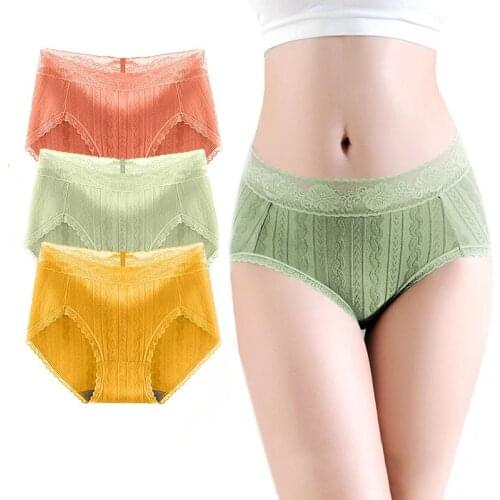 New Women Cotton Sexy Lace Underwear Middle Waist Seamless Breathable Stripe Female Panties High Elasticity Exquisite Breifs