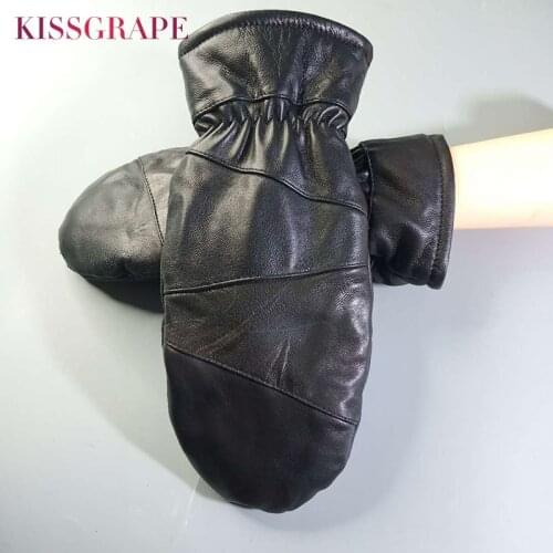 2020 New Winter Warm Genuine Leather Mittens for Men 3 Layers Thick Sheep Leather Fleece Gloves Mens Outdoor Warm Glove