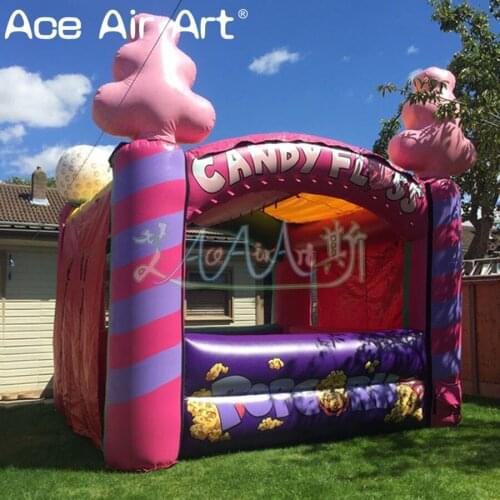 Newly inflatable candy floss/stall station inflatable treat shop foods booth with curtains for childrens day