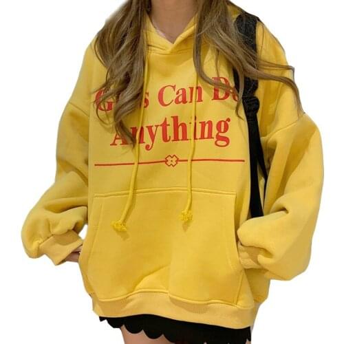 2020 Autumn And Winter New Casual Lazy Wind Loose Ladies Hoodie Letter Printed Pocket Drawstring Plus Velvet Thick Girl Pullover