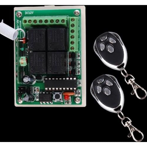 Receiver + 2Transmitters RF Wireless Remote Switch Control Lighting Switch 12V 4Channel (4 Relays) 2CH Toggle +2CH Momentary