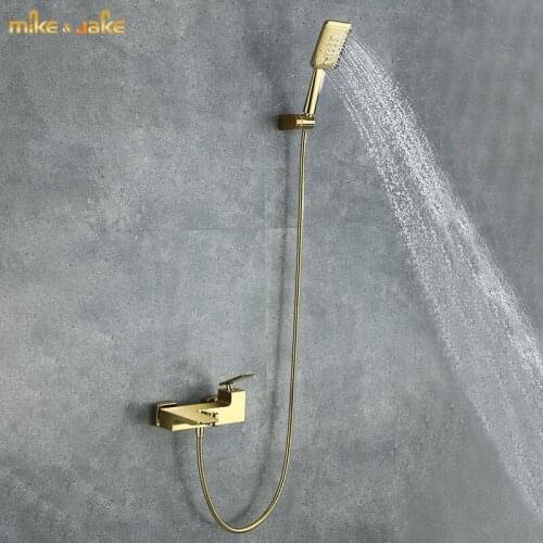 Luxury gold bathtub shower mixer kit golden bath mixer hot and cold gold wall shower faucet brass waterfall bathtub tap