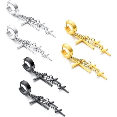 European American Fashion Long Tassel Butterfly Earrings For Women 2021 Stainless Steel Color Gold Black Crosses Man Eardrop