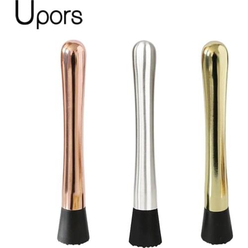 UPORS Cocktail Muddler 8 inch Stainless Steel Bar Muddler with Black Grooved Fruit Muddler Wine Tools Ice Hammer Bar Accessories
