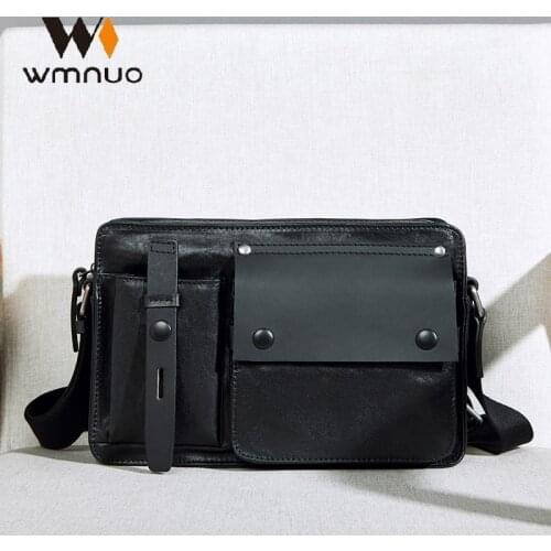 Wmnuo Crossbody Messenger Bag Men Casual Real Leather Cowhide Shoulder Bag Male Multi Function Pocket Travel Phone Ipad Pouch