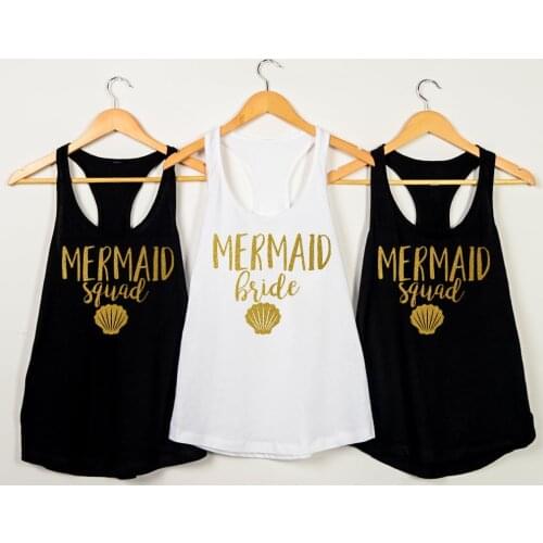 Funny Tanks Tops Vest Undershirt Singlet Sleeveless Graphic Garment Bridesmaid Shirts Mermaid Bride & Mermaid Squad Sea Shell
