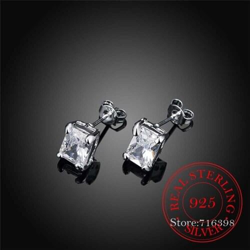 1 Carat Stud Solid 925 Sterling Silver Earring Korean Square Crystal Stud Earrings for Women Wedding Party Jewelry Accessories