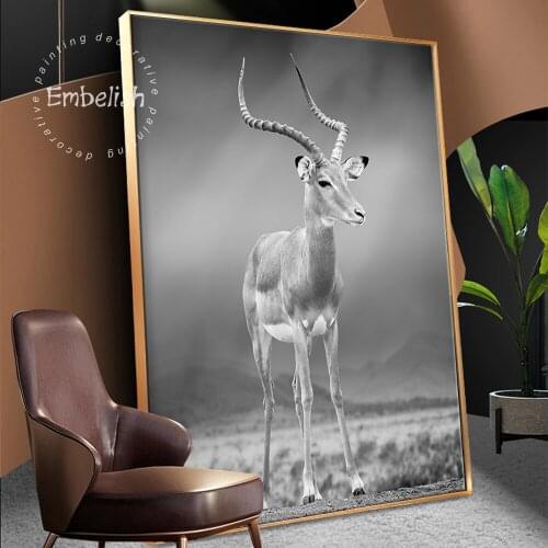 1 Pieces Home Decor Wild Animals Wall Deer Pictures For Living Room HD Print On Canvas Impala Posters Black And White Artworks