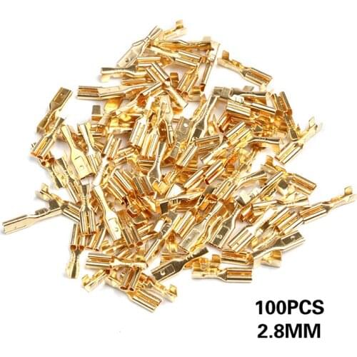 100PC 2.8mm Female Crimp Terminal Connector set Gold Brass Car Speaker Electric Wire Connectors