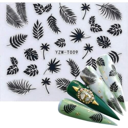 1pcs Stickers for Nails Designs Gold/Black Flower Leaf Linear Manicure Sliders 3D Nail Art Decorations sticker Decal