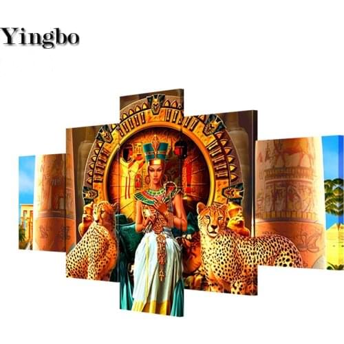 5 Piece DIY Diamond Painting Egyptian queen and leopard Diamond Mosaic Cross Stitch Embroidery Full circle For Living Room Decor