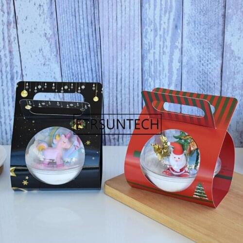 800sets Portable Round Plastic Mousse Cup Cupcake Boxes Christmas Ball Dessert Cake Box With Handle
