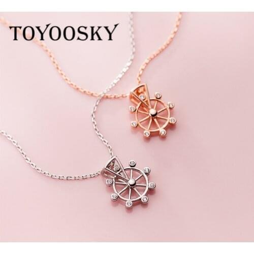 925 Sterling Silver Ferris Wheel Clear CZ Beads Cubic Zirconia Charm Necklaces Creative Sweet Fine Jewelry Decorated With Lucky