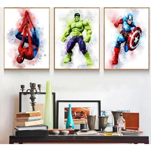 Abstract Marvel Superhero Watercolor Pictures Posters and Prints Canvas Painting on The Wall for Baby Kods Room Decoration